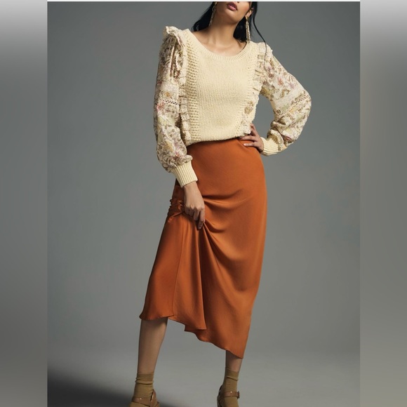 NWT By Anthropologie Printed-Sleeve Ruffle Sweater - Picture 4 of 8